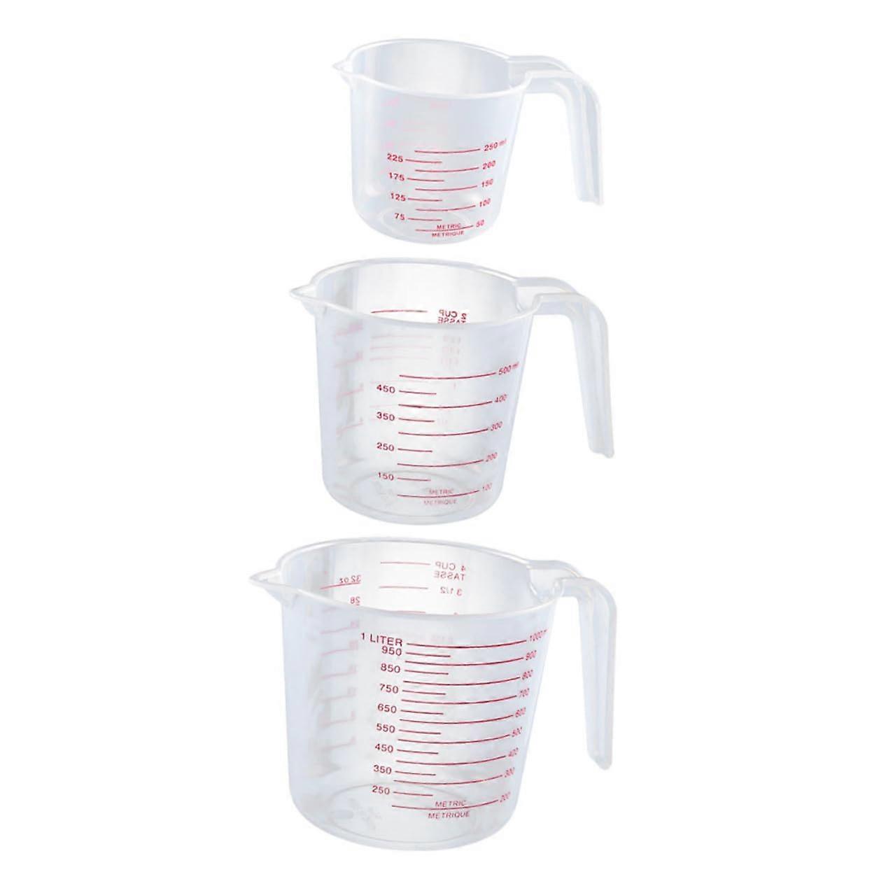 3 Pcs Transparent Plastic Measuring Cups with Spout Graduated Markings for Baking and Cooking