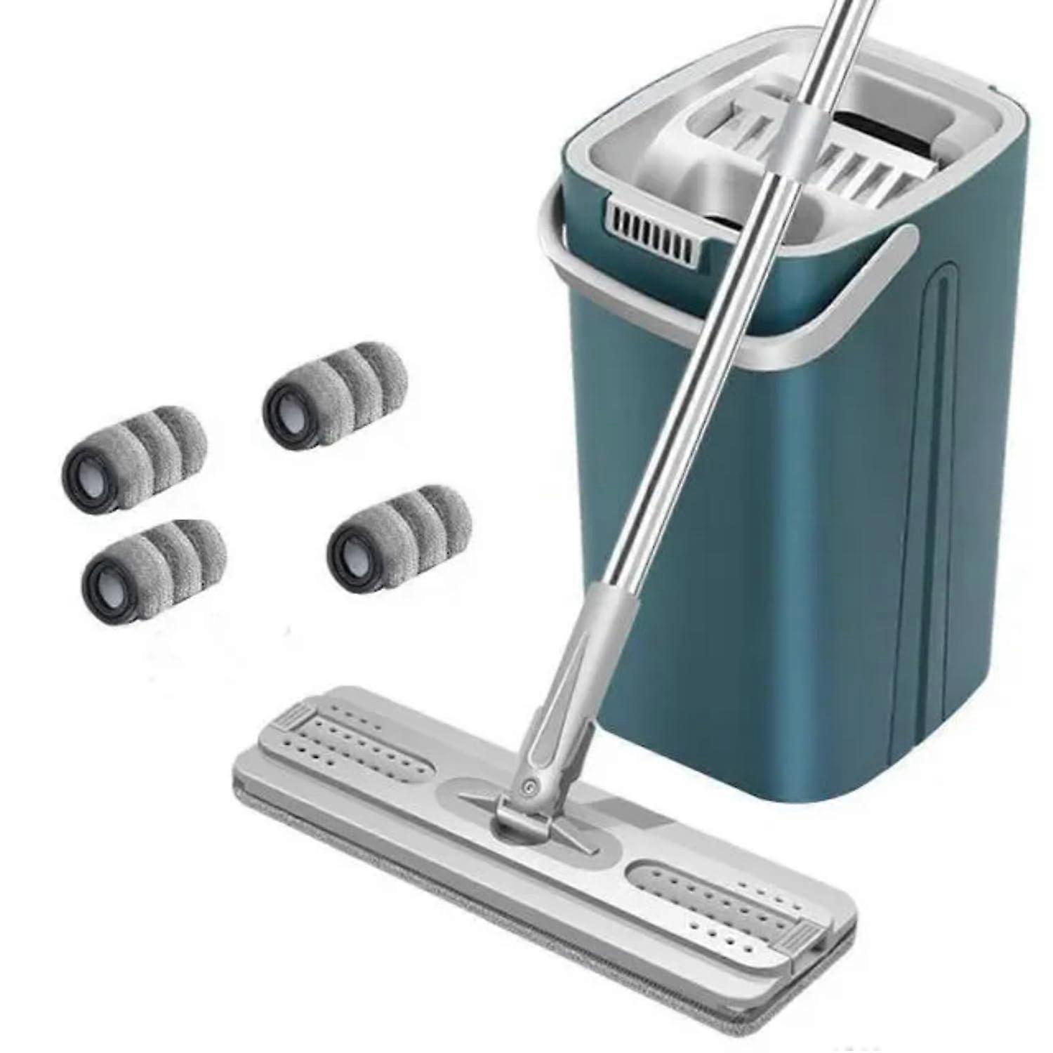 Microfiber Squeeze Mop with Bucket, Quick Water Squeeze,  Absorbency, Green Mop Heads