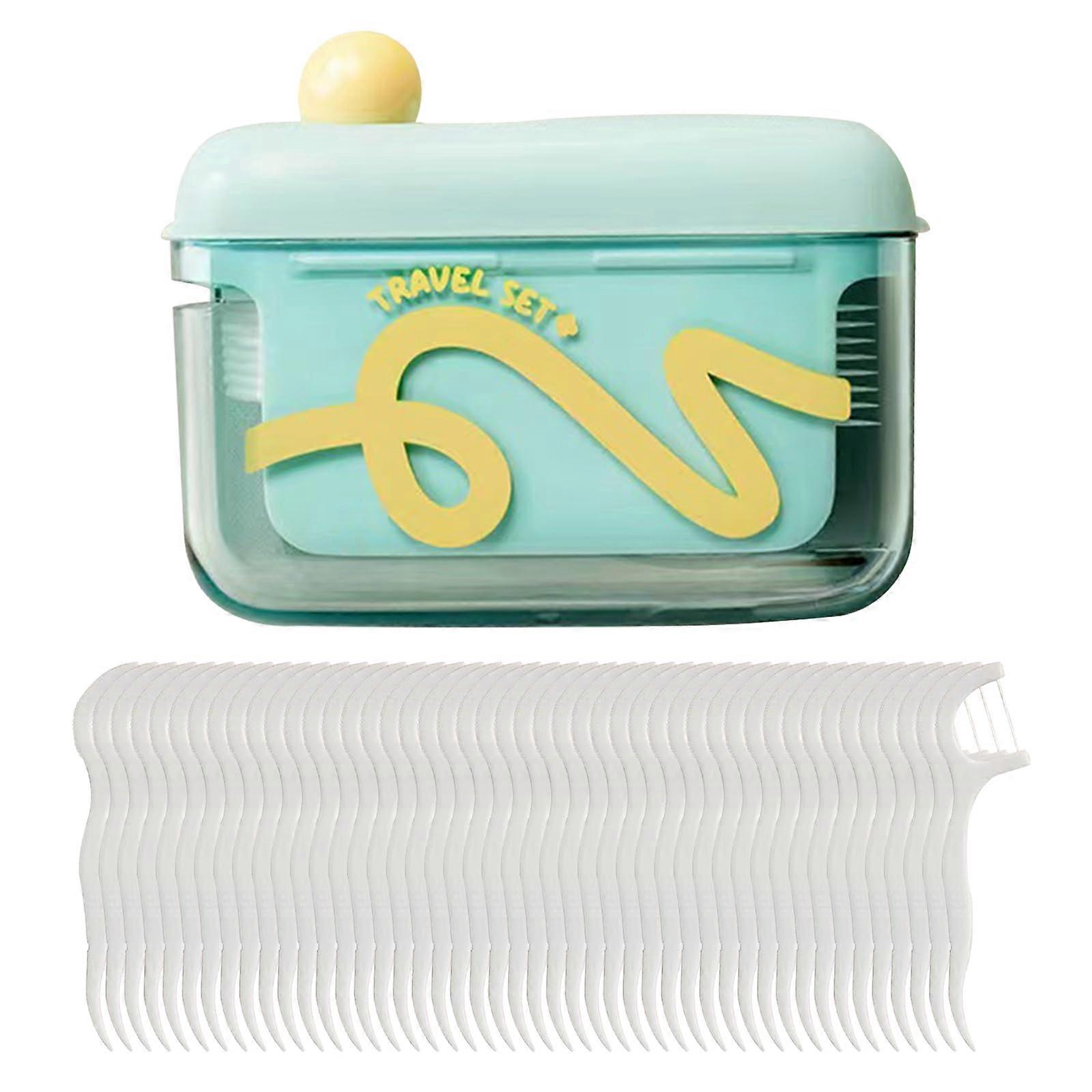 Floss Picks Dispenser with Case  Automatic PopUp, Refillable Travel Floss Picks, 50 Count, BlueGreen
