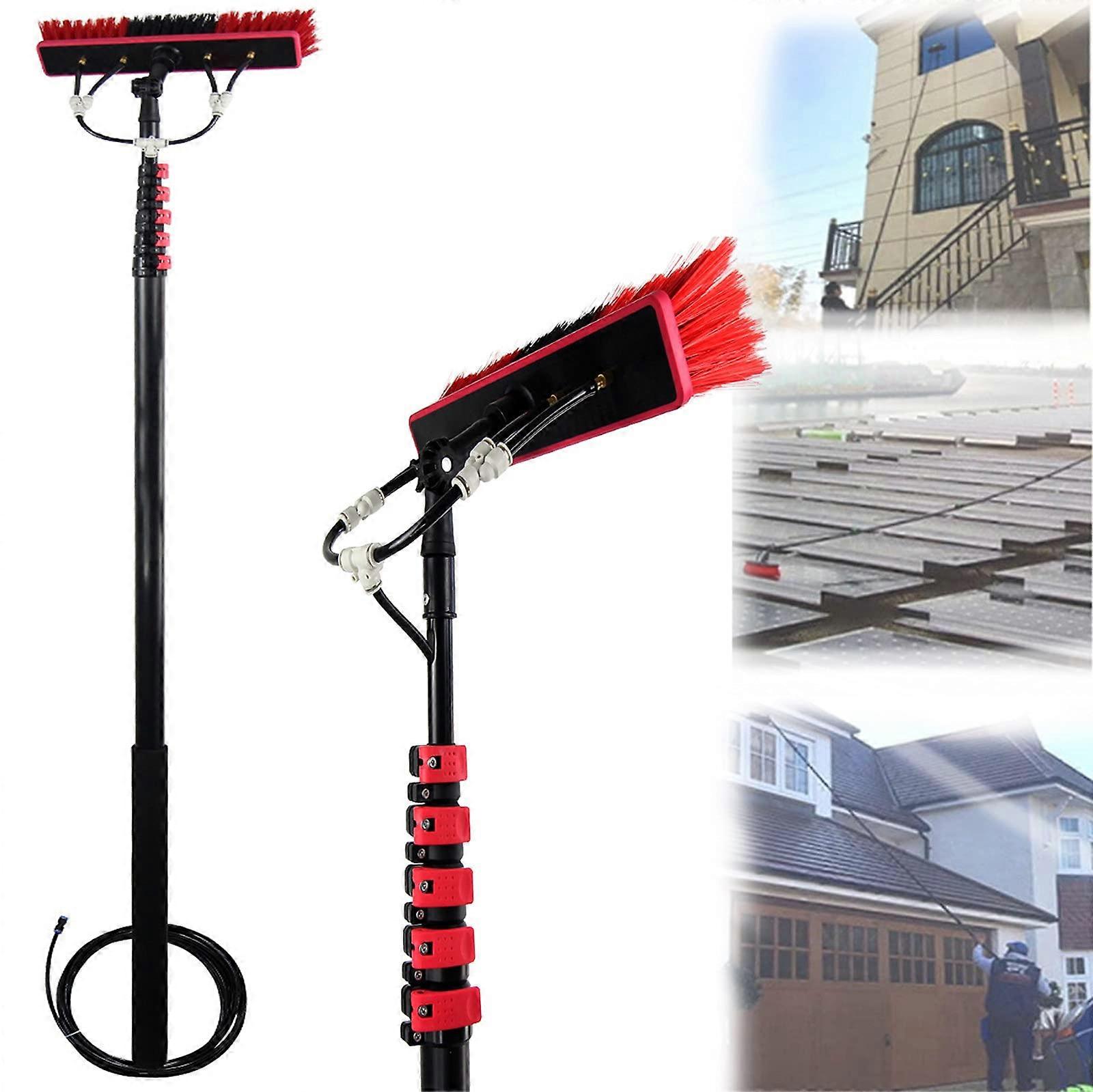 Telescopic Window Cleaning Pole 24ft with Solar Panel Water Spray Brush and Rotating Head