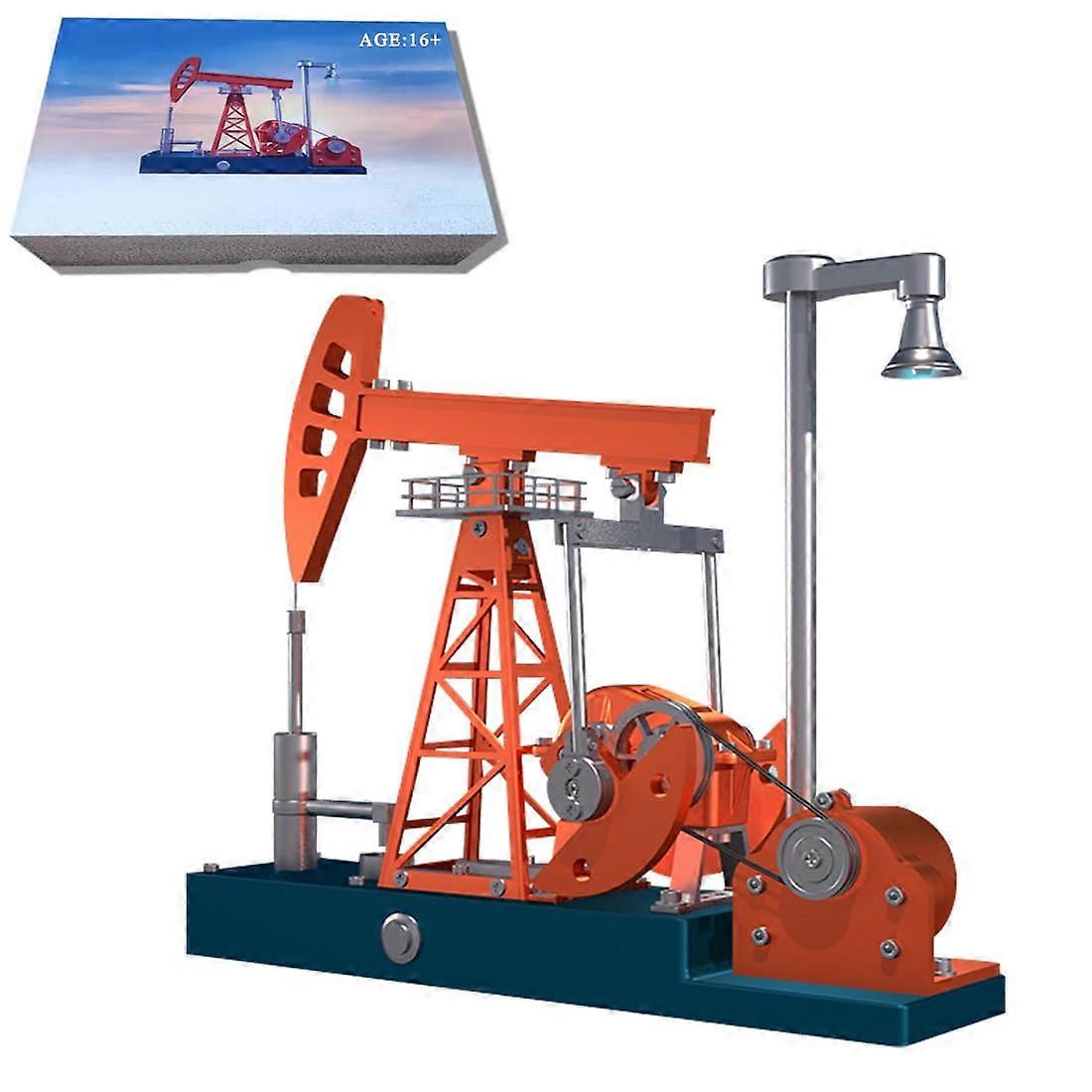 Pumpjack Model Working Mechanical Metal Kit with Light, 3D Oilfield Pumping Unit Educational Display