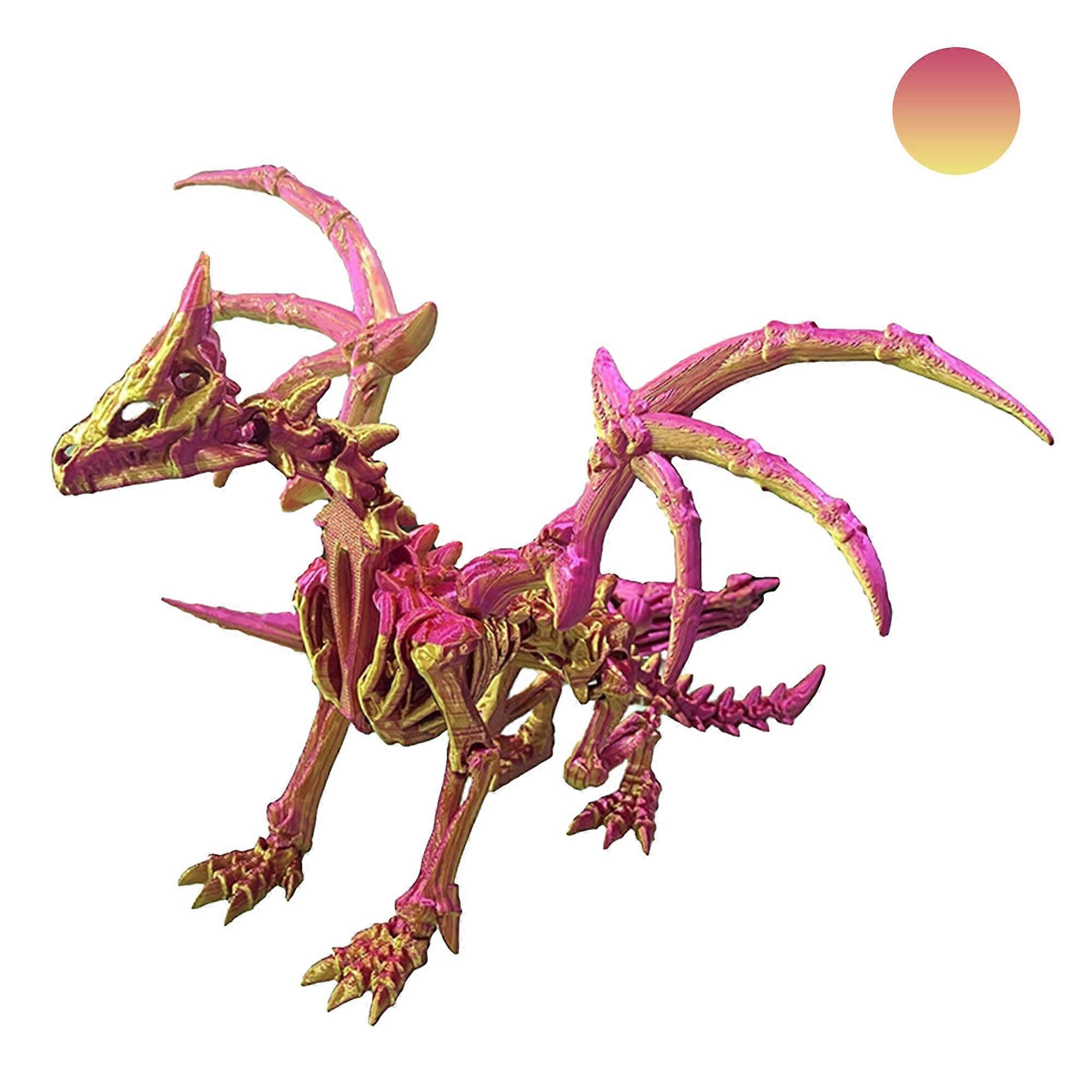 3D Printed Red Poseable Dragon Figurine with Interchangeable Wings for Fantasy Desktop Decoration