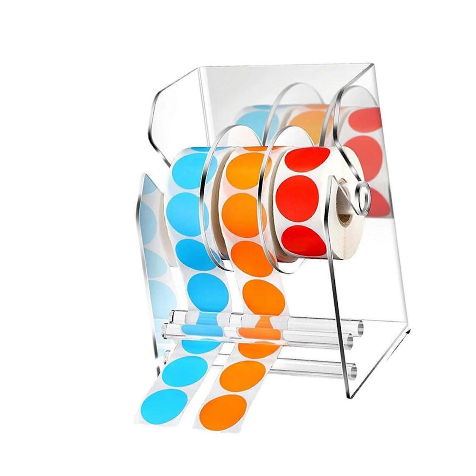 Clear Acrylic Label Dispenser with Adjustable Width and MultiCompartment Sticker Roll Organizer