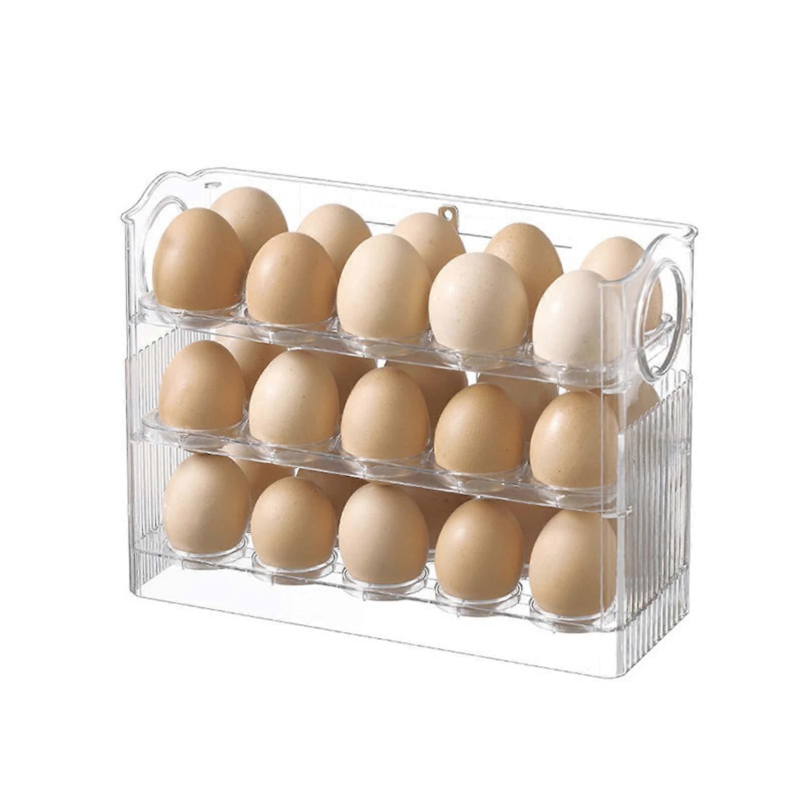 Egg Storage Container 30 Grid Clear Flip Lid Refrigerator Egg Holder with Date Marker Stackable Tray