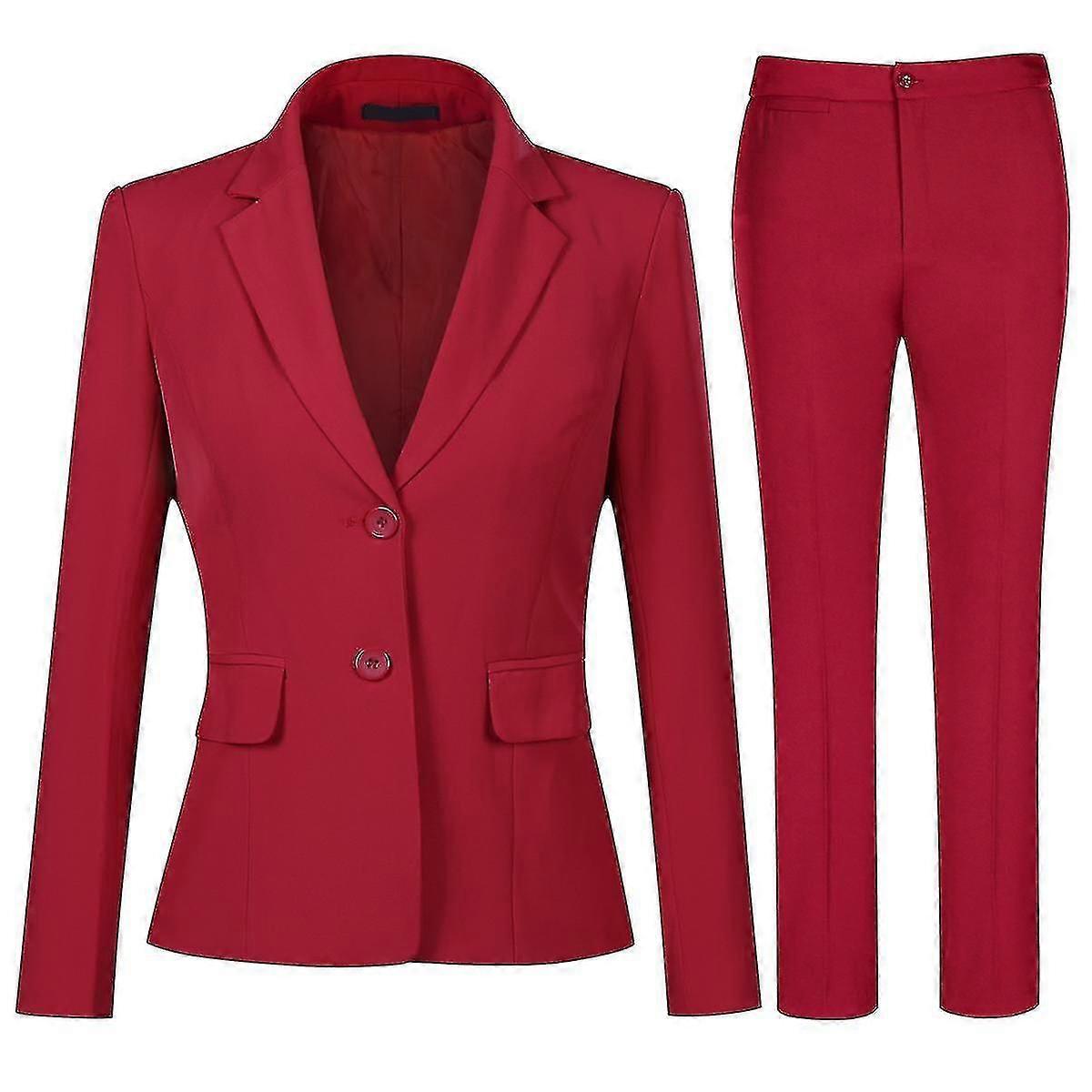 Women's Slim Fit 2 Piece Suit, Two Button Solid Jacket Pants Set