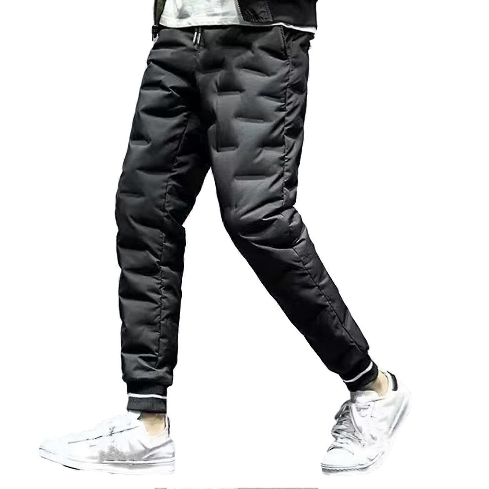 Autumn Winter Down Pants Elastic Waist Drawstring Solid Color Thickened Warm Pants Windproof Snow