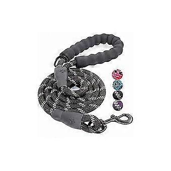 Laisse pour chien en nylon noir réfléchissant et réglable de 150 cm pour chiens de grande et moyenne taille, avec poignée rembourrée