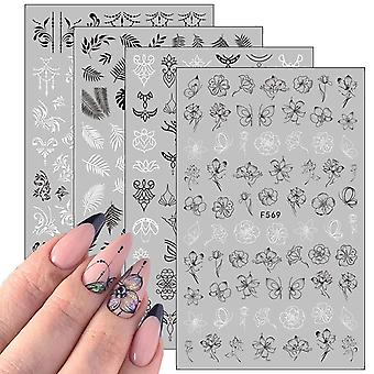 IUDWCG 10 Bögen French Nagelaufkleber Schwarz-weiß – Mit Spitze, Blumen, Vintage-Mustern, Selbstklebend Für DIY Nail Art