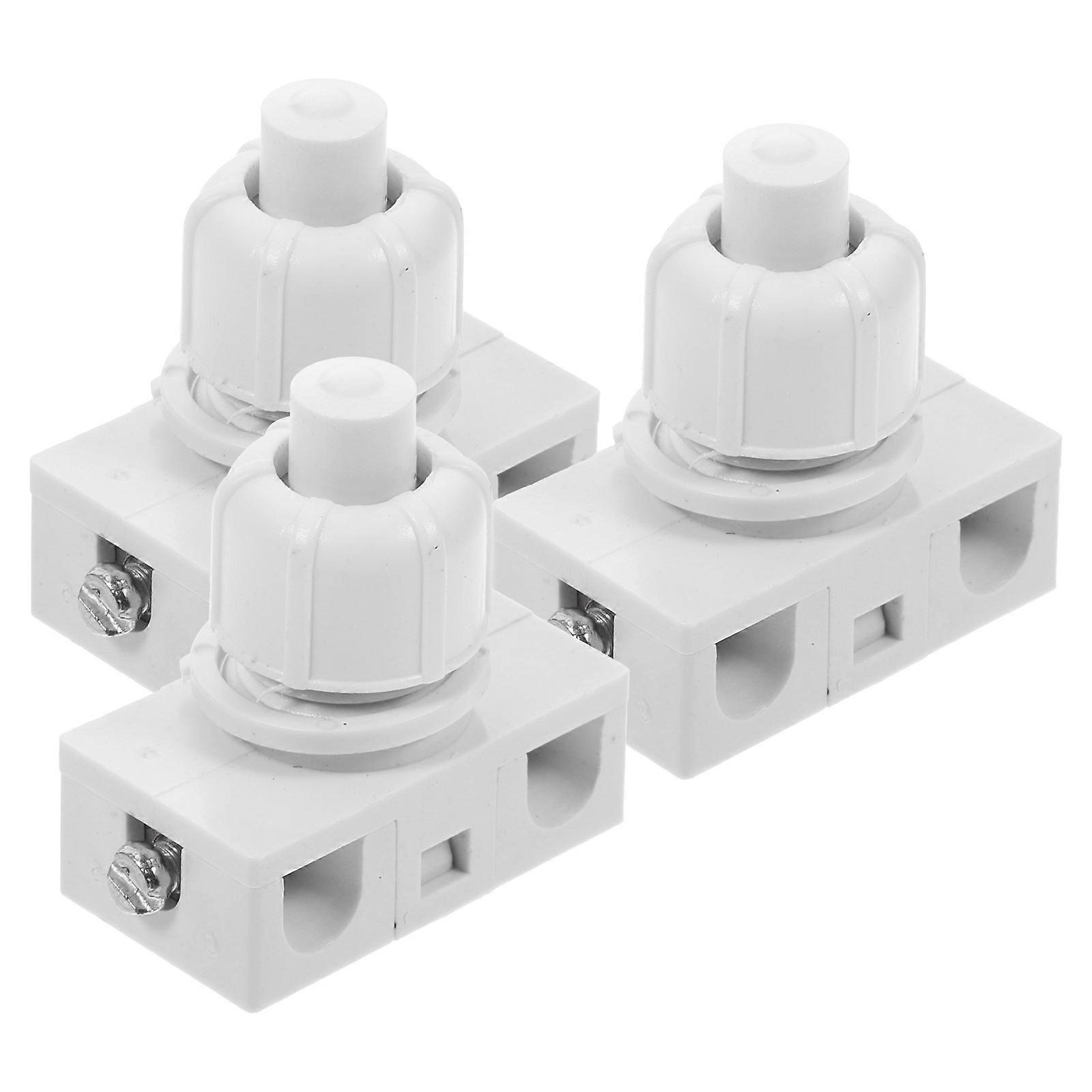 Household White Self-Locking Push Button Switch for Light 3Pcs