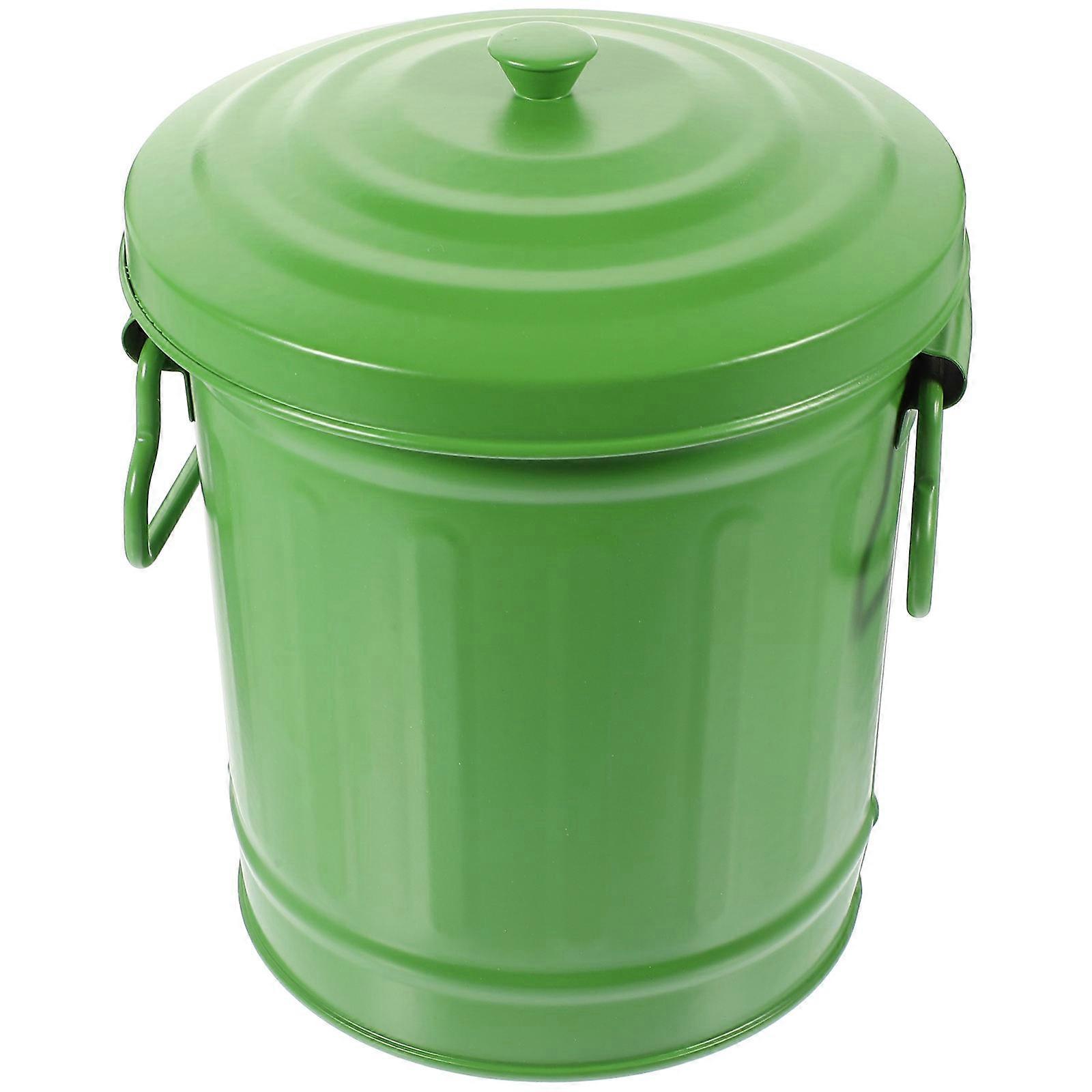 Multi-Function Desk Trash Can for Storage Use Green Iron Garbage Container