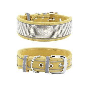 Pet Collar, Dog Bling Rhinestone Collars with Reflective Adjustable Necklace for Medium Large Dogs_M(Yellow)