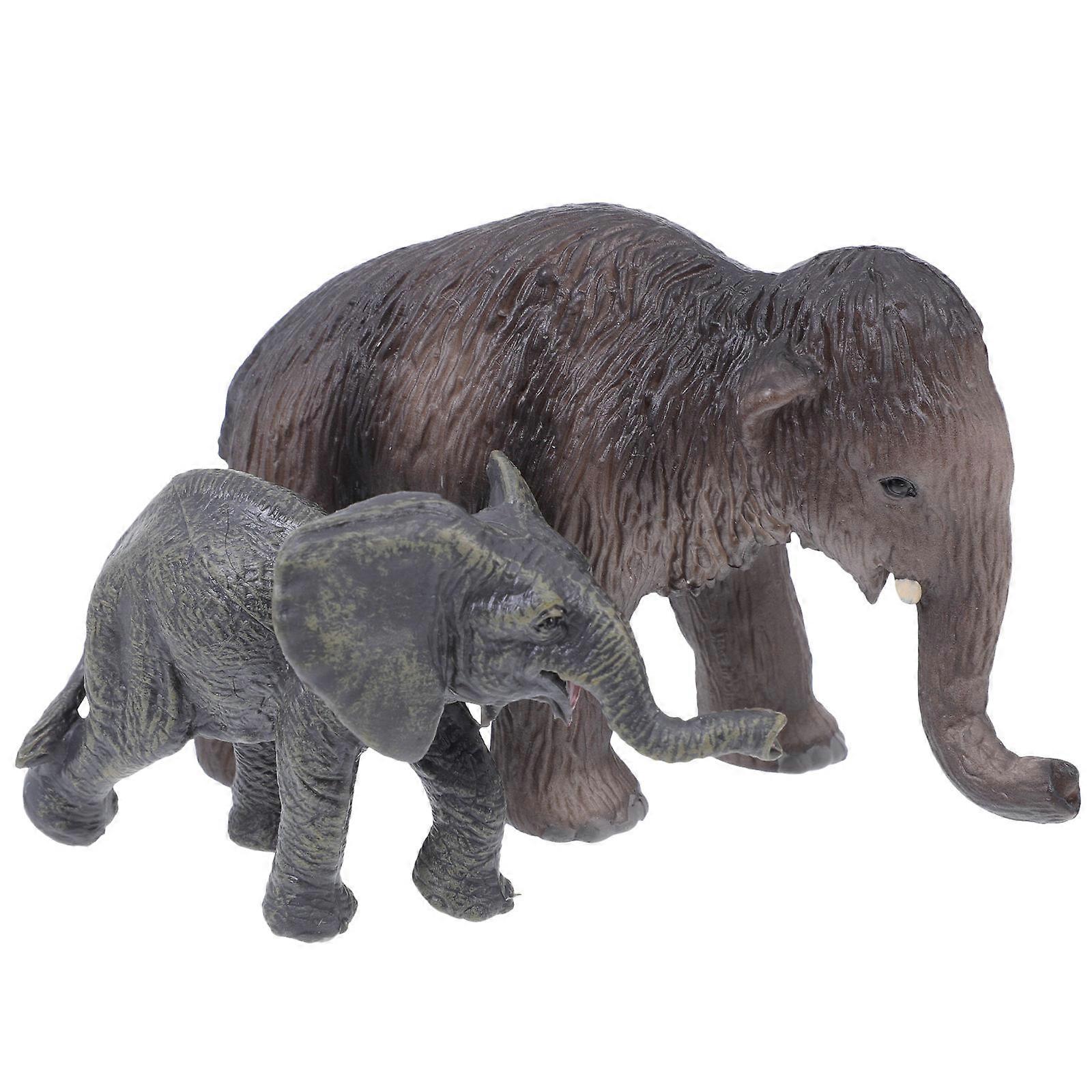 Elephant Model for Decor Simulation Animal Toy 2Pcs Solid Grey Plastic