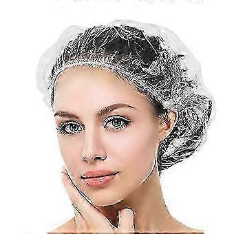 100 Pieces Disposable Shower Caps, Shower Caps Larger Thick Transparent Waterproof Plastic Elastic Hair Shower Caps, Suitable for Ladies Kids Girl-sdh