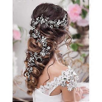 Bridal Wedding Hair Vine Crystal Flower Headband Bridal Pearl Hair Piece Accessories compatible with Women