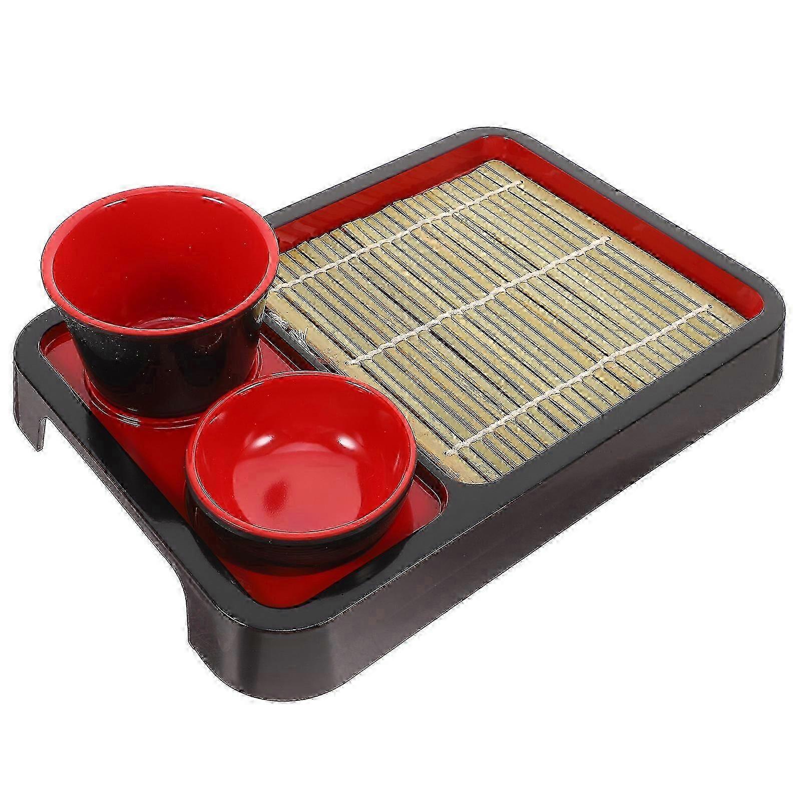 Bamboo Soba Noodle Serving Tray Rectangular Food Tray Modern Design 1Set