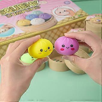 Random FoodThemed Bun Squishy Squeeze Toy with Mini Steamer, Soft Slow Rebound Sensory Toy, Cute Stress Relief Fidget Toy for Kids & Adults