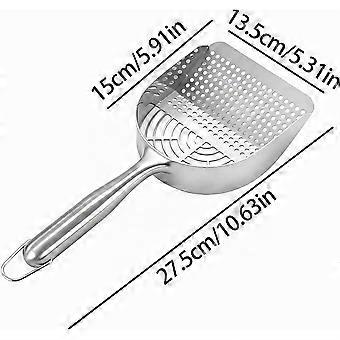 Kattesandskje i rustfritt stål, dobbel sil 4 mm/10 mm for å spare kattesand, 28 cm langt håndtak, hygienisk rengjøring