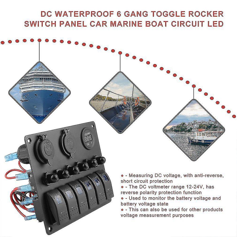 Dc Waterproof 6 Gang Toggle Rocker Switch Panel Car Marine Boat Circuit Led