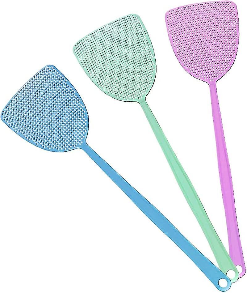 Fly Swatter, Large Manual Pest Control, Colorful Durable Long Plastic Handle Home Helper (3-pack)