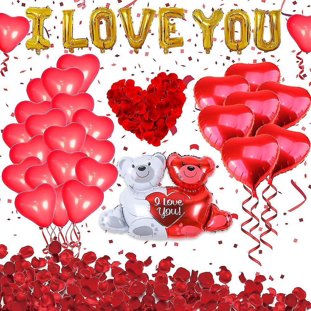 Valentines Day Balloons Kit Love-bear Red Heart Balloons With Rose Petals
