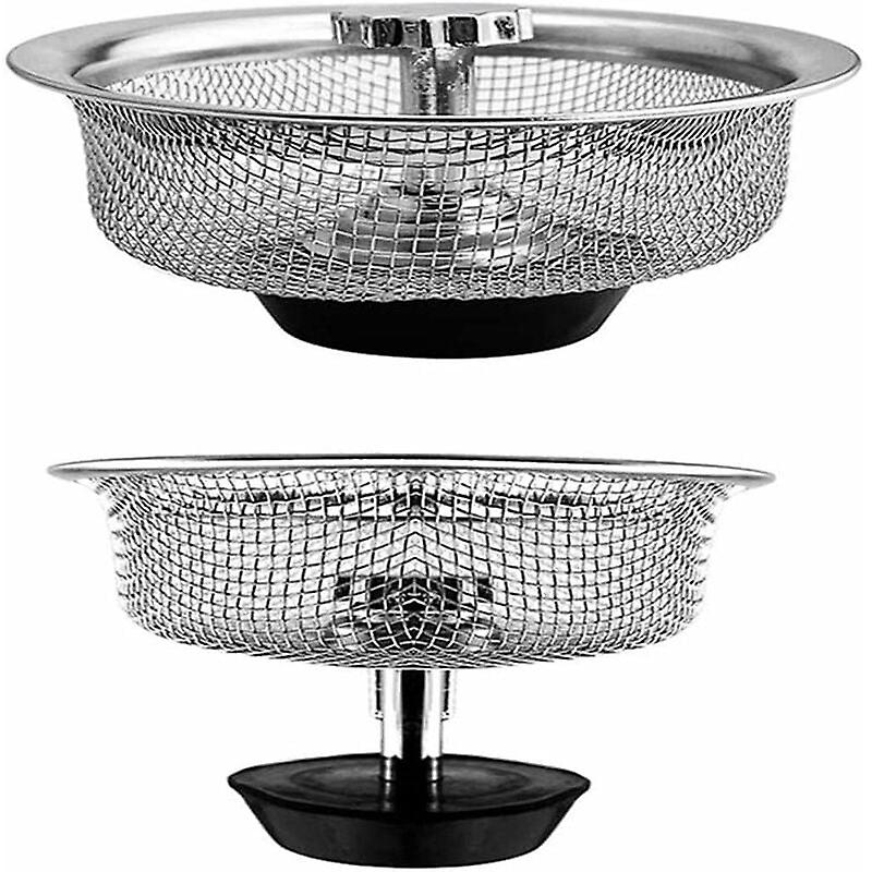 2 Pcs Stainless Steel Kitchen Sink Strainer, Shower Sink Strainer, Sink Grid, Height Adjustable Rubber Stopper Can Store Water and Isolate Residue 83m