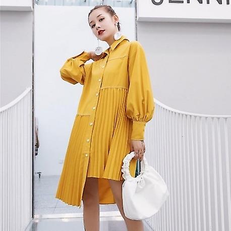 Asymmetrical Lantern Long Sleeve Pleated Hem Dress
