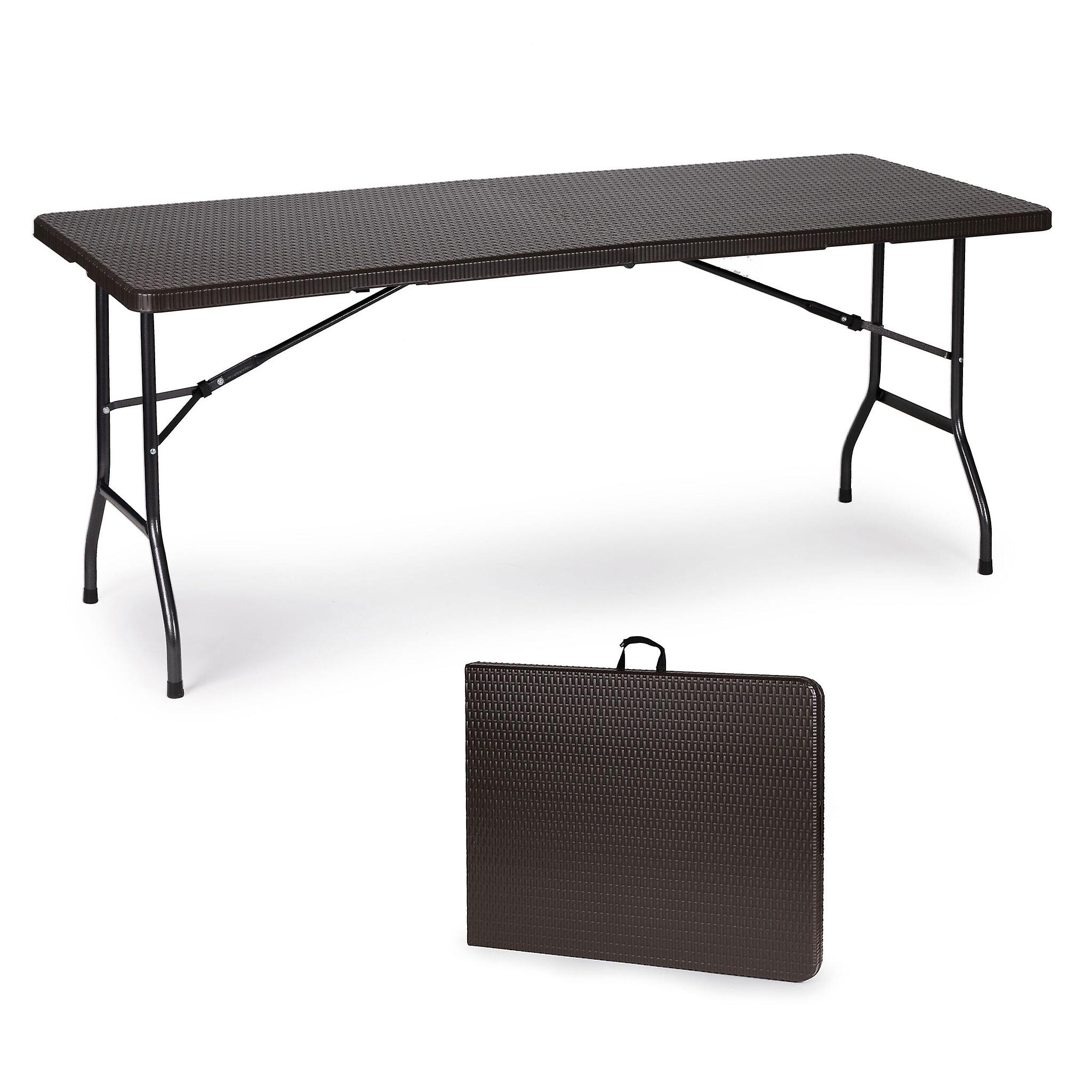 Folding Table - 179x74x74 cm - rattan pattern - brown