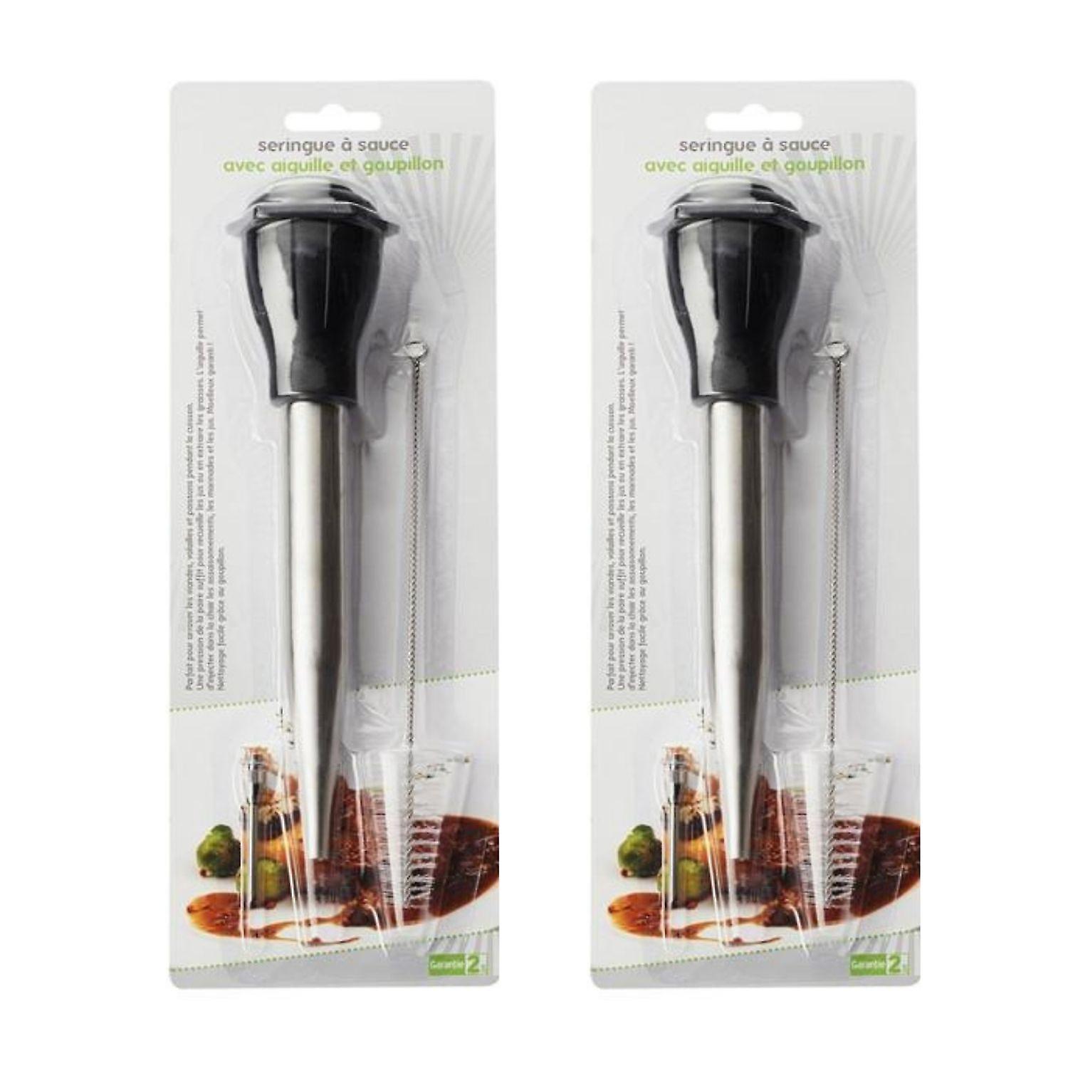 2 stainless steel sauce syringes with needle and brush