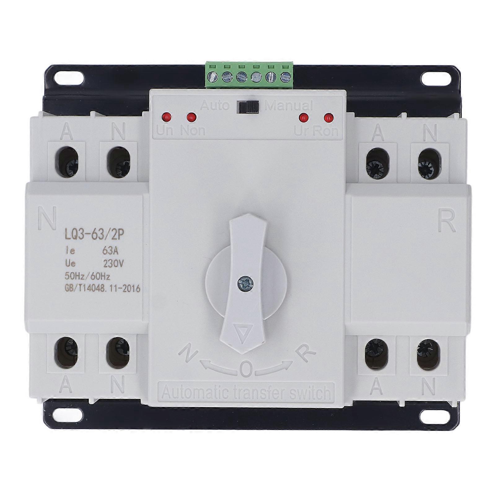 Ouitble Changeover Switch AC230V 63A 2P Automatic Transfer Switch for Electrical Equipments