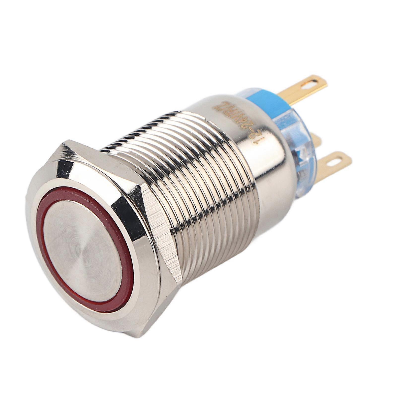 19mm Waterproof Self-Latching Push Button Switch 12-24V Red LED Indicator Stainless Steel Durable for Automotive and Industrial Use