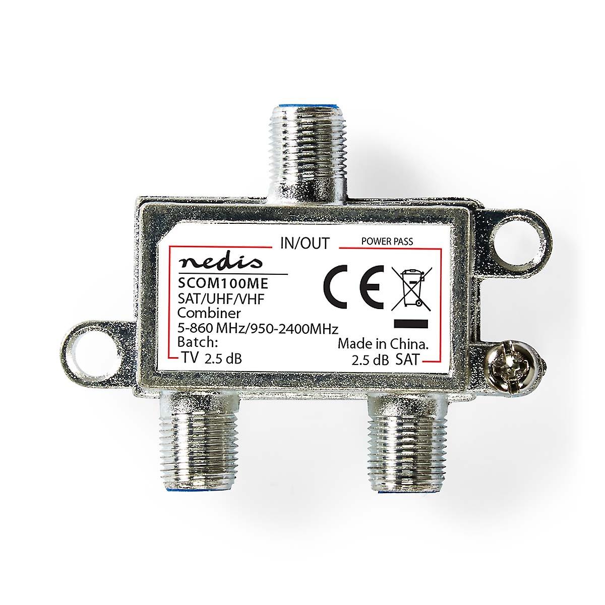Satellite Combiner | 5-862 MHz | 950-2400 MHz | 75 Ohm | Power Pass | Zinc | Silver