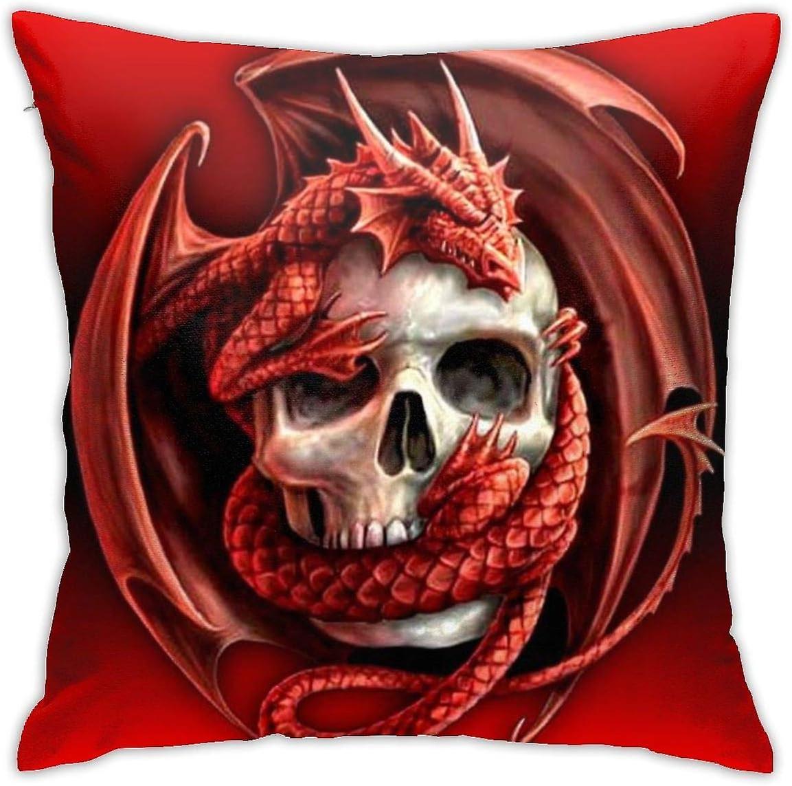 Red Dragon and Skull Throw Pillow Case Soft Cushion Cover Pillowcases Square Double-Sided,18x18 inches