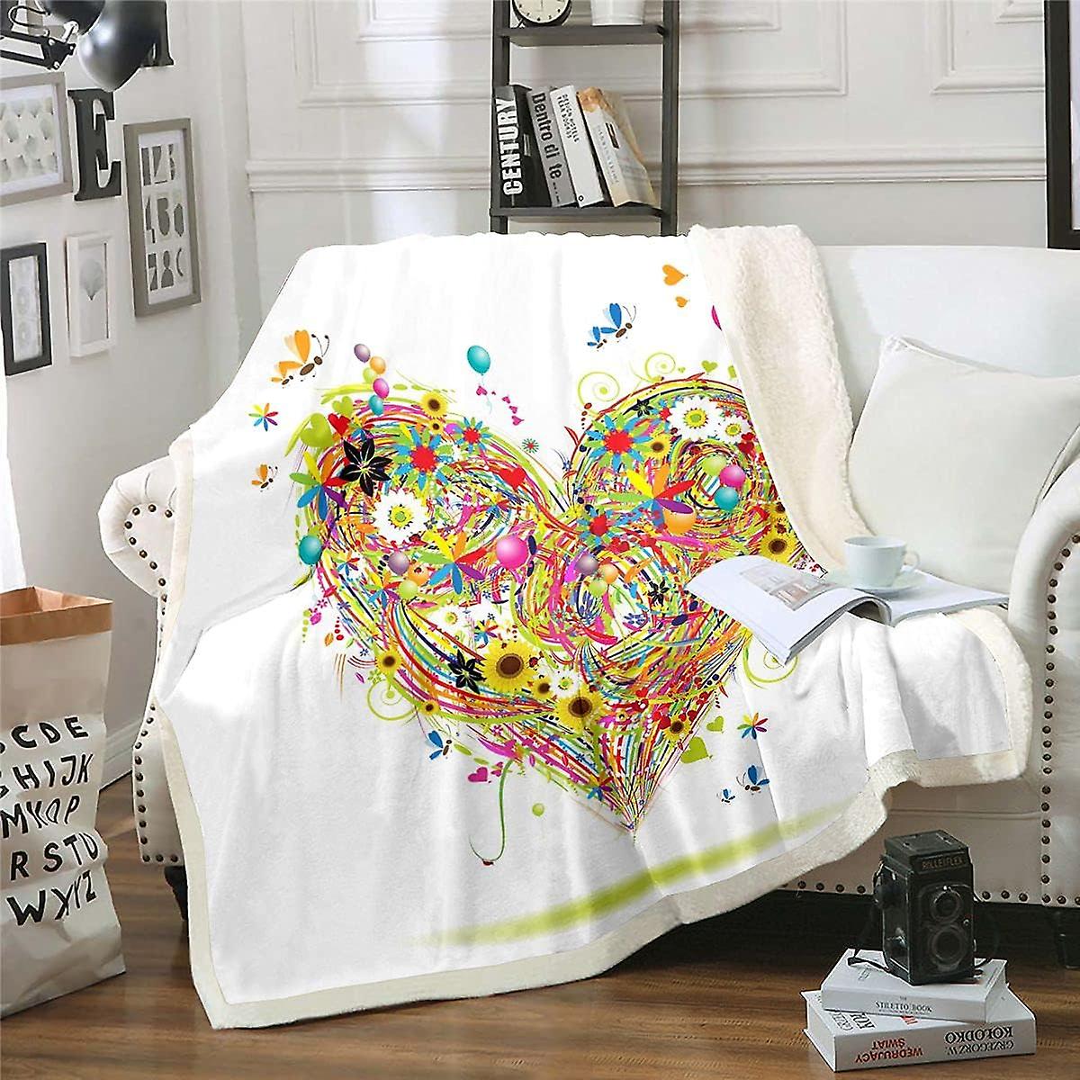 Girls Daisy Fleece Throw Blanket Colorful Floral Sherpa Blanket