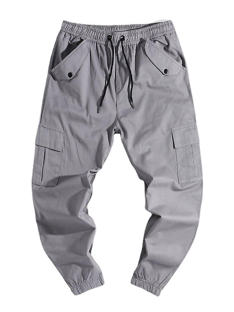 Men's Solid Color Drawstring Mid Waist Cargo Pants With Pockets