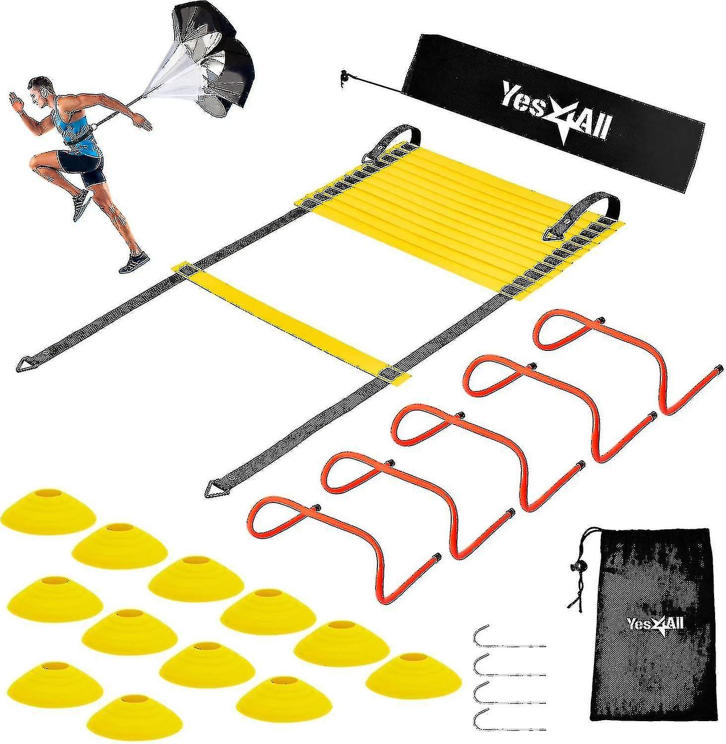 Ultimate Combo Agility Ladder Training Set Speed Agility Ladder 12 个可调节梯级、12 个敏捷锥和 4 个钢桩 - 包括手提袋