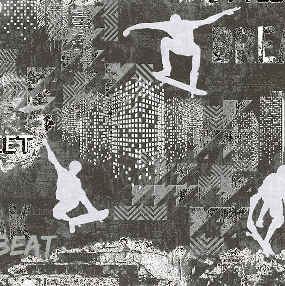 Skater Wallpaper Grijs Wit