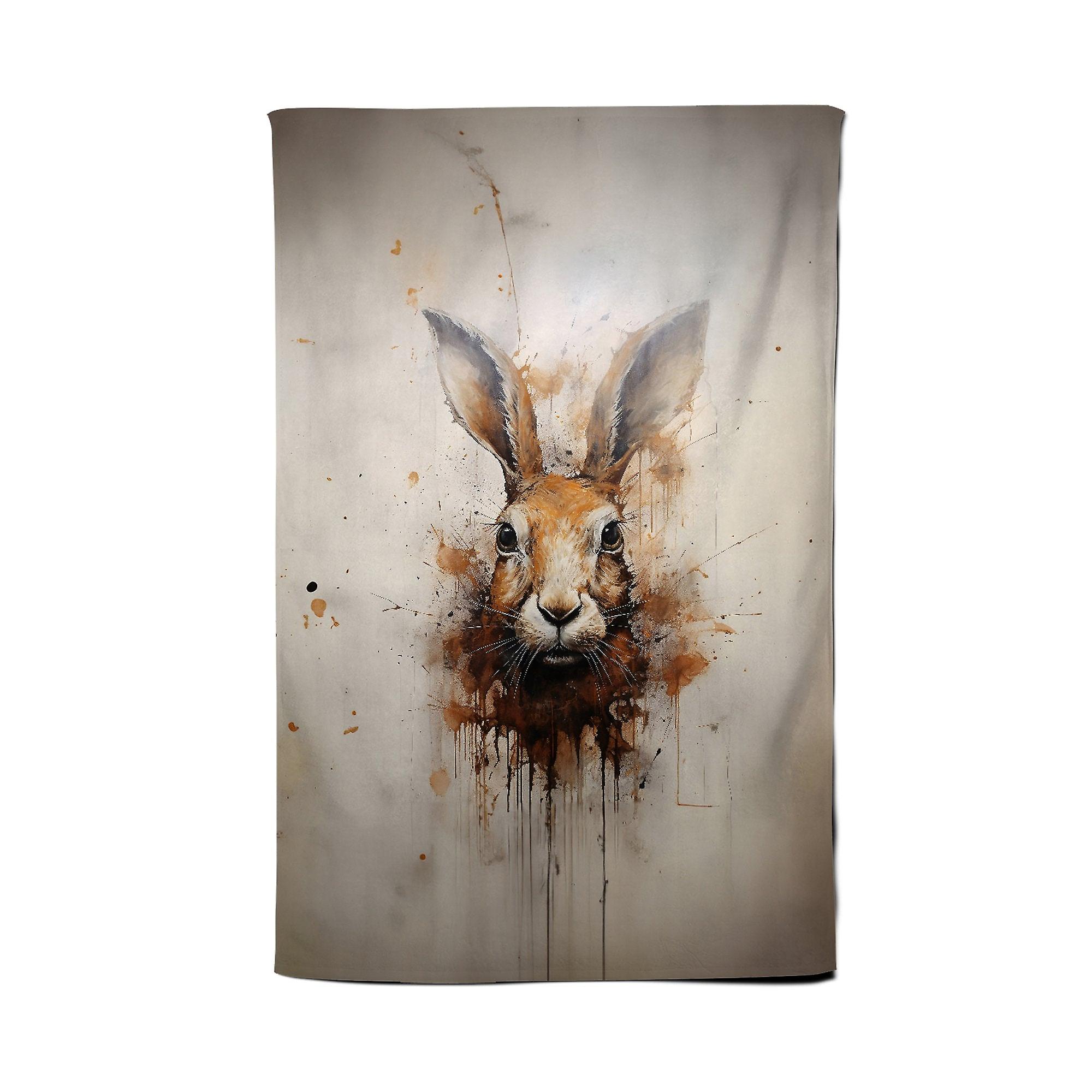 Watercolour Hare Face Tea Towel
