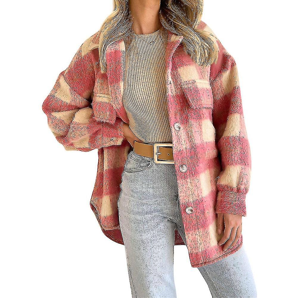 Winter Wool Coat Casual Plaid Flannel Shacket Jacket Oversized