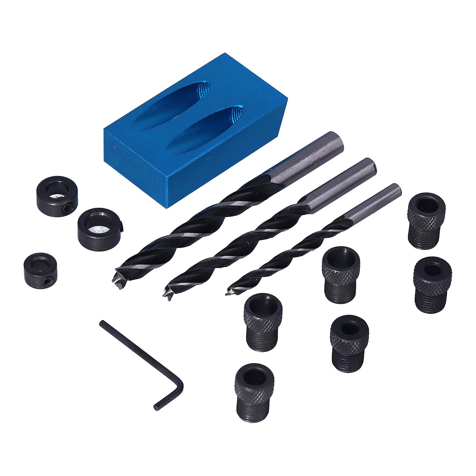 14Pcs/Set Hole Drill Guide Jig Kit 15° Oblique Hole Drilling Locator Woodworking Accessory