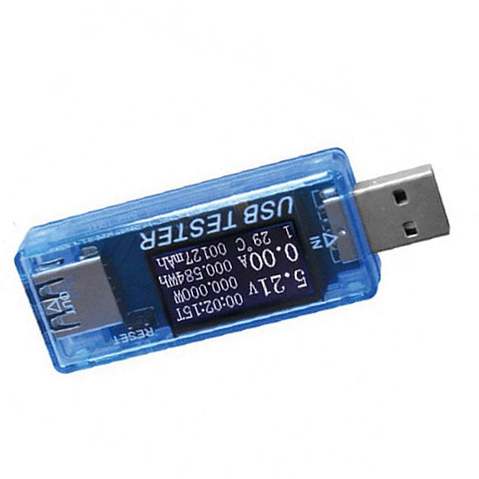 USB Tester Current Voltage Capacity Timing Power Wh Temperature Display USB Voltmeter Blue 