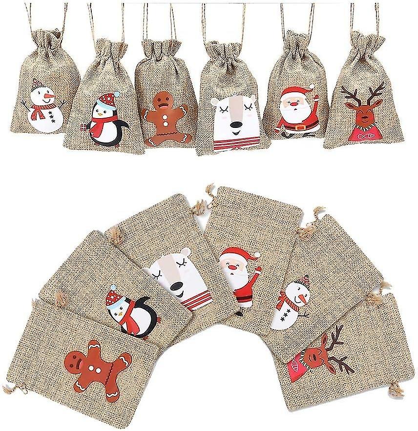 24 Pack Christmas Burlap Gift Bags with Drawstrings Christmas Burlap Gift Bags, Small Burlap Sack, C