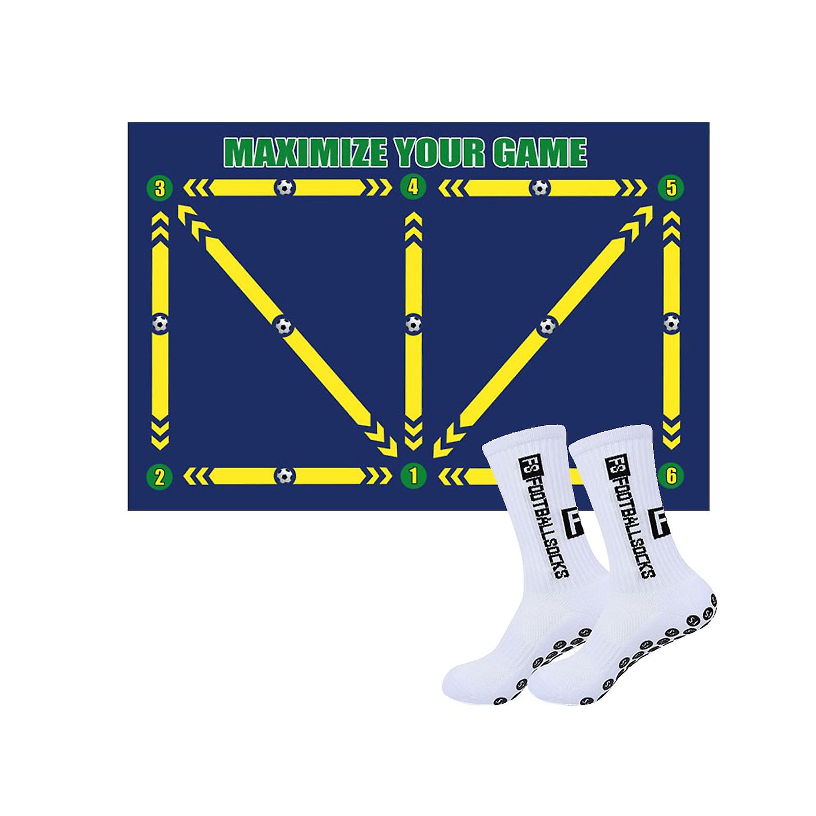 Football Footstep Training Mat Foldable Football Mat for Indoor Outdoor Home with socks Dark Blue