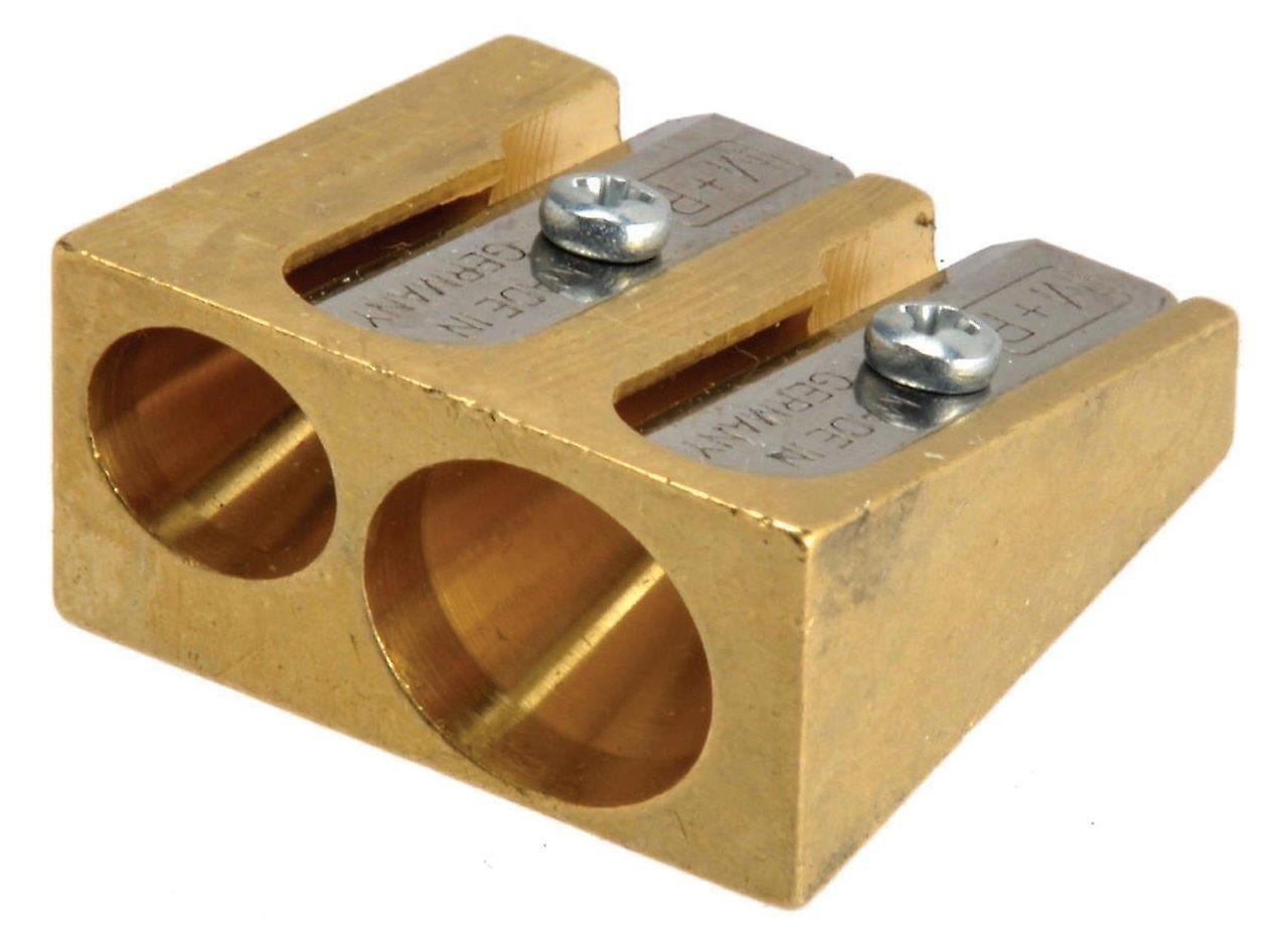 M+R Brass Double Hole Pencil Sharpener, Wedge