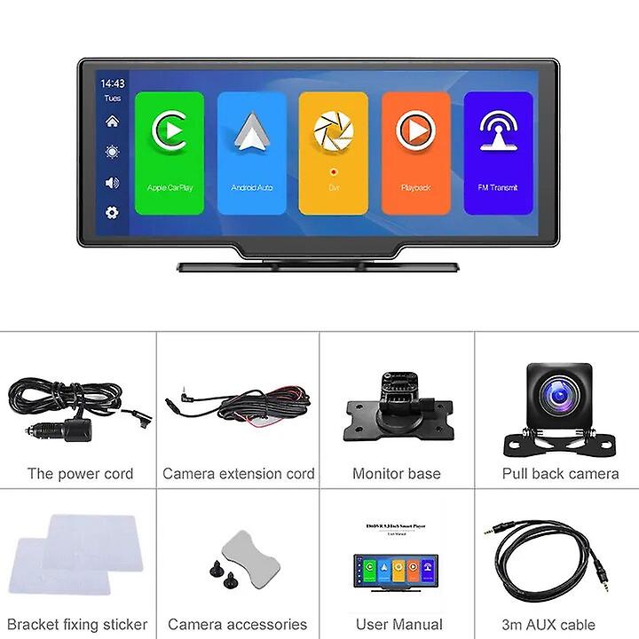 10.26 Inch  Car Radio Multimedia Video Player Dash Cam Rearview Camera Wireless Ios Carplay Android Auto Car Mirror Dvr Recorder