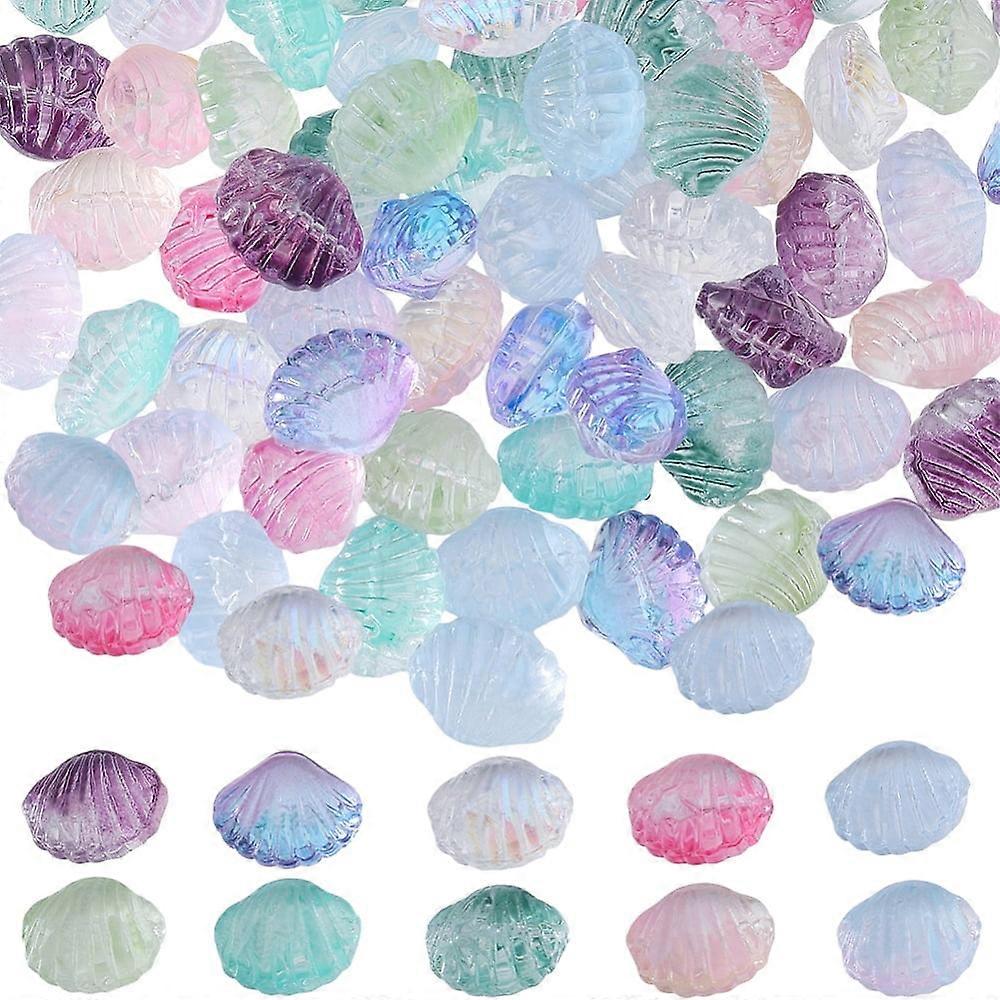 100Pcs Transparent Handmade Lampwork Beads 3D Shell Mixed Color 16.5x13x11mm Hole: 1.2mm