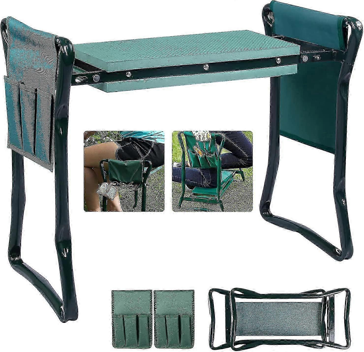 Foldable Stools, Garden Kneeler Seat Bench With 2 Tool Bags And Thickened Eva Foam Pad, Support Up To 150kg, 60x27x49cm zxin