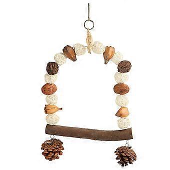 Pet Bird Swing Logs Nuts Rattan Balls Pine Cones Parrot Wooden Swing Toys for Parakeet Cockatoo Cockatiel L