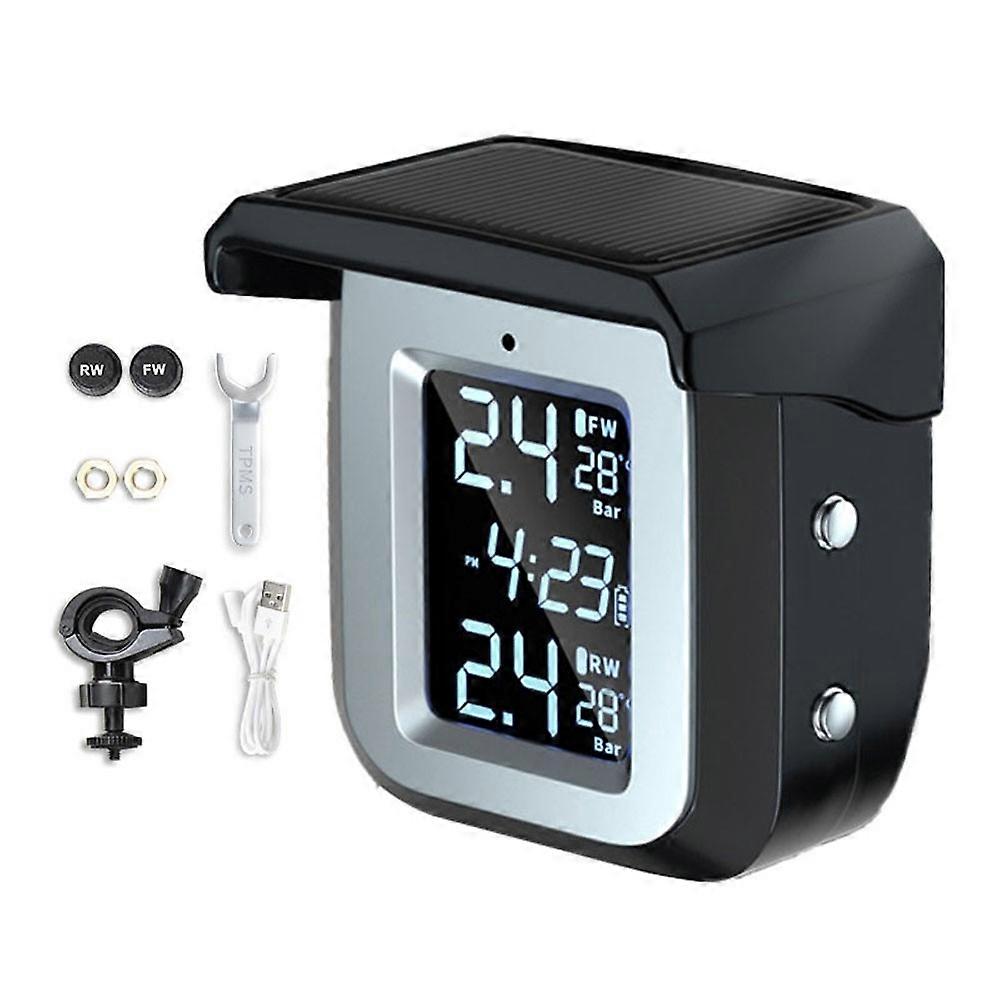 TPMS Solar Wireless Motorcycle Tire Pressure Detector IP68 Waterproof Real-time Monitor Monitoring S