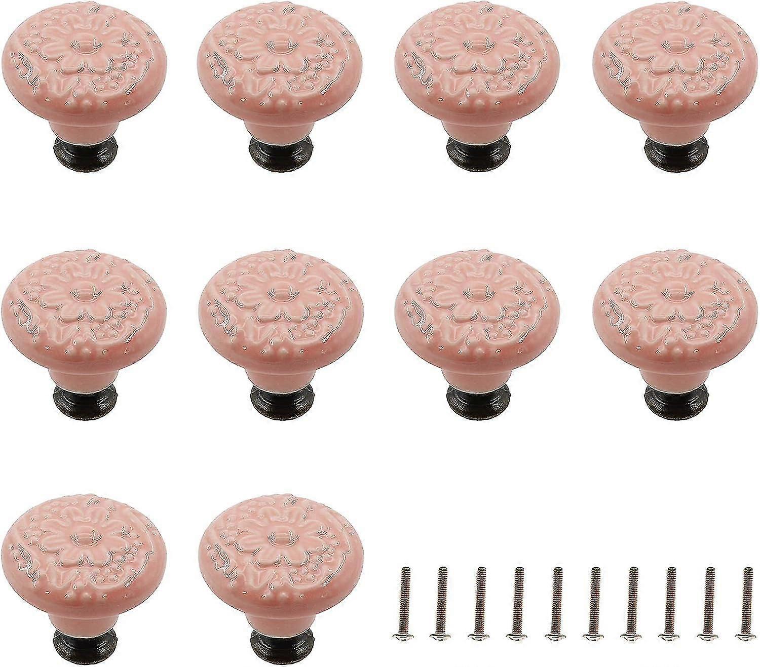 Decorative Ceramic Drawer Knobs - 10 Pack (Pink)