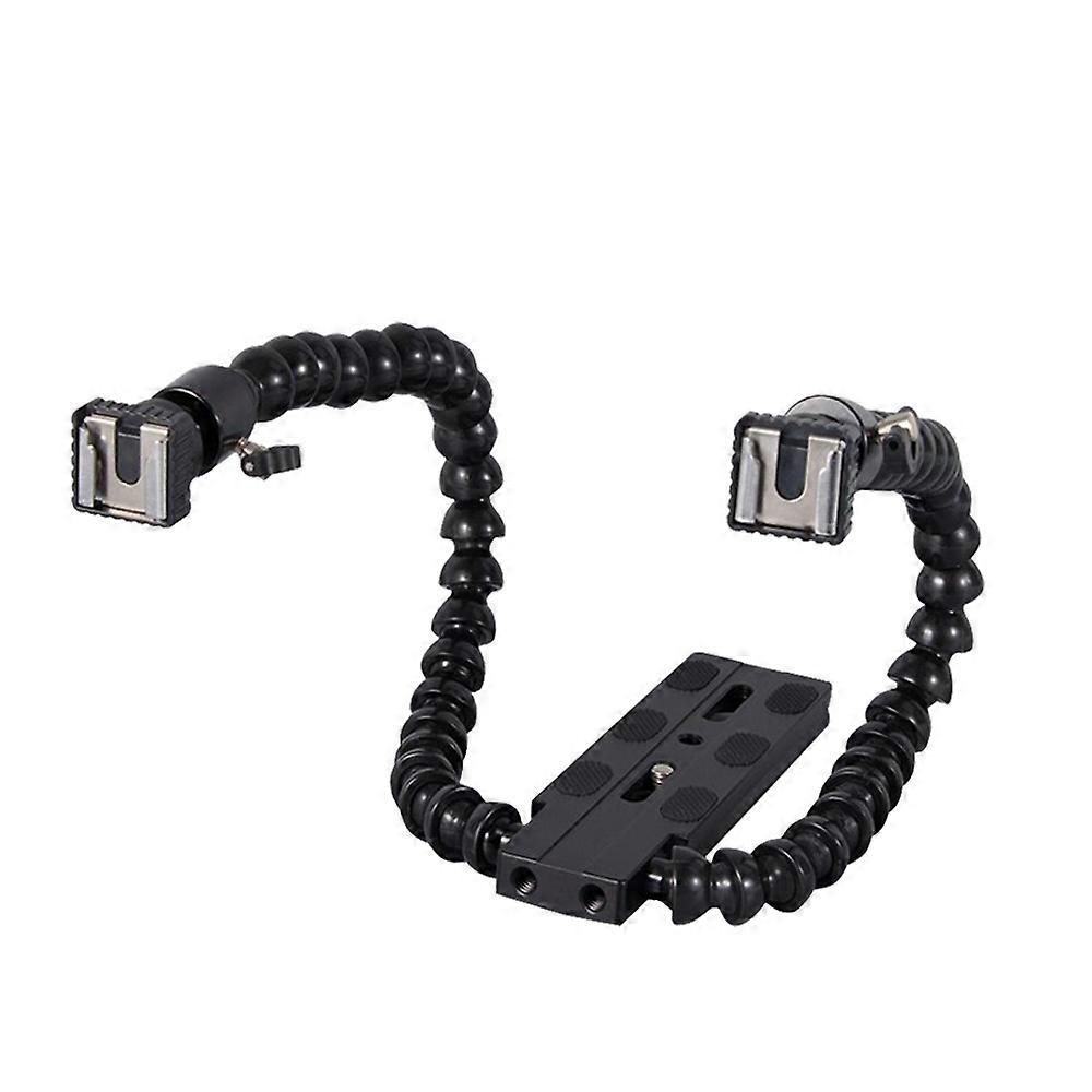 Support de support de support de flash de griffe à double bras flexible pour accessoires d’appareil photo macro